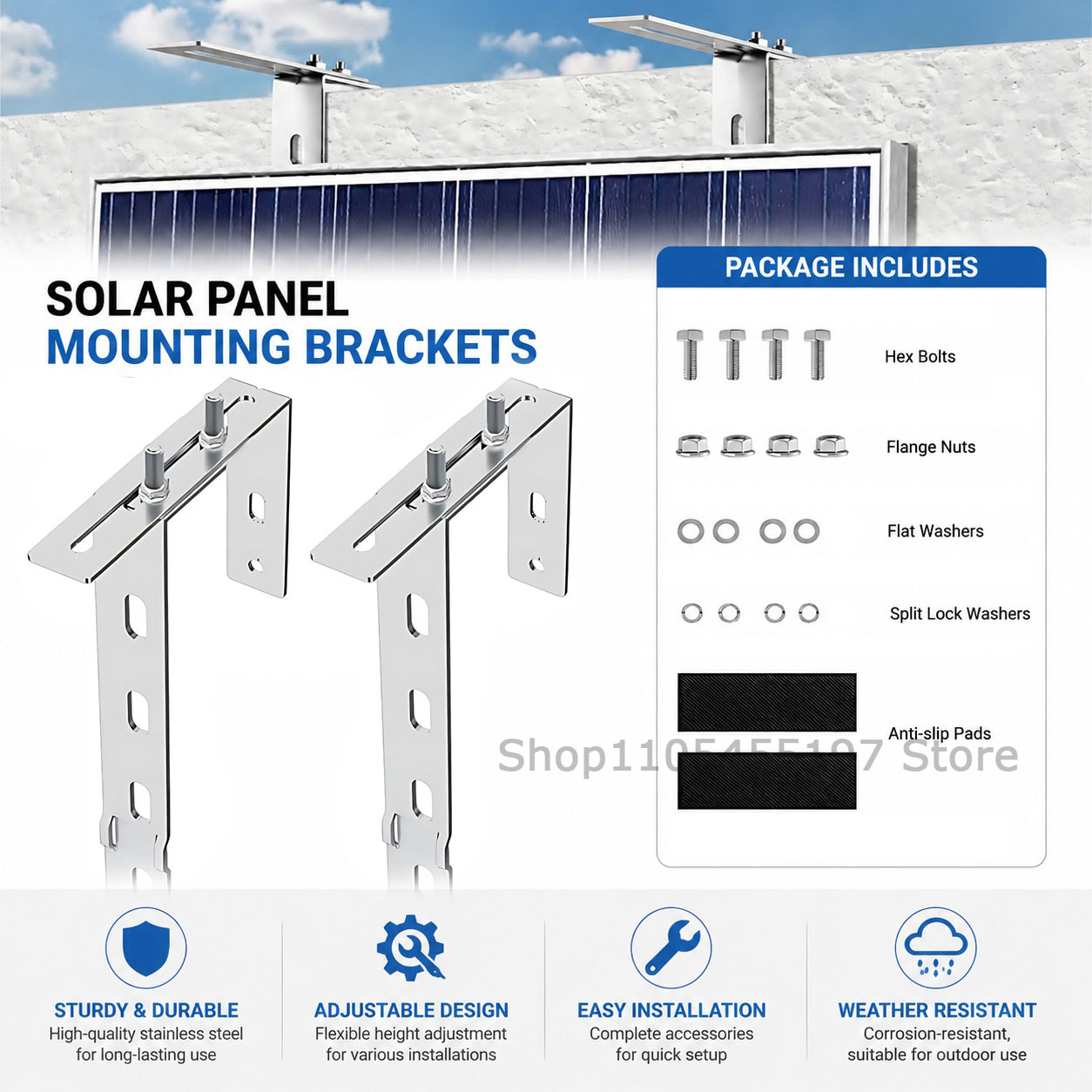 Solar Panel Tilt Mount - 2 Stück verstellbare Balkon-Solarpanel-Montagehalterung mit rechtwinkligem
